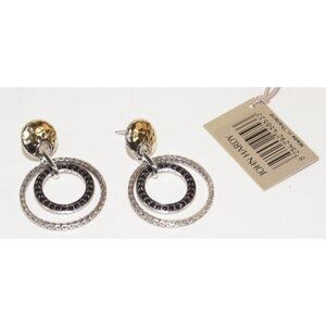 New John Hardy 18K Gold 925 Silver Black Sapphire Hammered Drop Earrings